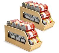 Yumkfoi Bamboo Can Organizers and Storage for Pantry, Soda Can Organizer Beverage Drink Holders, Stackable Canned Goods Organizer Can Dispenser for Pantry, Kitchen, Cabinet (2 Pack)