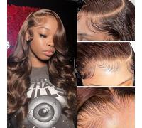 Yumkot Chocolate Brown 13x6 Wave Lace Front Wig Human Hair 16 Inch 180% Density HD Front Wig Human Hair with Hair