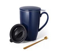 YumKubis Tea Cup with Infuser and Lid, 17 oz Large Tea Infuser Mug, Ceramic Tea Mug with 2 Lids, Tea Cups for Women, Men, Kids, Loose Tea, Gifts