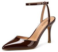 Yumlon Closed Toe Slingback Heels Wedding High Stiletto Heel for Women Pumps 3.3 Inch Ankle Strap Pointed Toe Heels