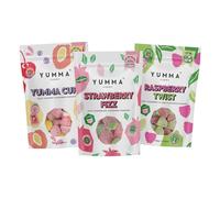 Yumma Candy - Mixed Bundle 9 Pack, Strawberry Fizz, Yumma Cups & Raspberry Twist - Gluten Free, Palm Oil Free - Made with Real Fruit Juice, Natural Flavoured Gummies - 9 x 138g Bags