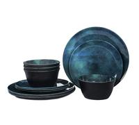 Yummost Melamine Dinnerware Sets for 4, 12pcs Plates and Bowls Sets for Daily Use, Dishwasher Safe, BPA-free, Teal Green