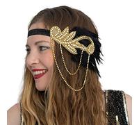 Yummy Bee - 1920s Flapper Feather Headpiece - Vintage 1920s Headband for Women - Great Gatsby Costume Accessories (Black/Gold)