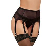 Yummy Bee 6 strap Garter Belt - Red, White, Black High Waisted Suspenders Belt for Stockings, Strong Metal Clips, Wide Straps Size 8-22 (Black,16-18)