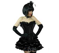 Yummy Bee - Corset Top Frilly Tutu Skirts for Women - Corset Dress Fancy Dress Costume - Burlesque Outfit - Plus Size Corsets and Skirts (16, Black Rib)