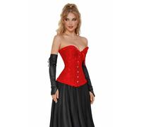 Yummy Bee Corset Top Satin Jacquard Overbust Lingerie Basque, Sweetheart Neckline, Hourglass Shaping Bustier, Ivory White Black Blue Or Red Plus Size Corset Tops for Women 6-24 (Red, 8)