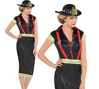 Yummy Bee Firefighter Costume Women - Fireman Costume Adult - Firefighter Outfit Women - Black Wiggle Dress - Fire Woman Costume Sexy Plus Size Fancy Dress (14-16)