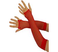 Yummy Bee Fishnet Fingerless Gloves Women Short or Long Elbow Length - Mesh Net Gloves Black Red Rainbow - Rave 80s Pride Fancy Dress Halloween Festival Accessories (Red, Long)