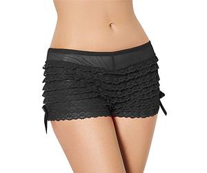 Yummy Bee - Frilly Knickers for Women - Burlesque Ruffle Shorts - Lace Shorts Sissy Pants Bloomer Plus Size Underwear 6-26 (26, Black)