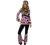 Yummy Bee Hippy Plus Size 6-18 Fancy Dress Costume 60s 70s Ladies Flower Power Hippie Adult Gogo Disco (Pink, Women: 12, XL)