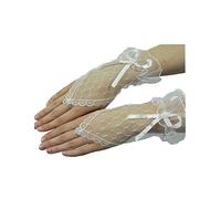 Yummy Bee Lace Gloves For Women, Fingerless Gloves Red White or Black Elegant Gothic Halloween Accessories For Bridal, Burlesque, Cosplay And Evening Style (White)