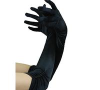Yummy Bee Opera Evening Gloves Deluxe Soft Satin Long Black Red Ivory Gathered Pearl Detail (Black)