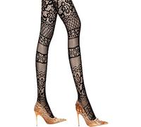 Yummy Bee Patterned Fishnet Tights Women Floral Rose Vine Stripe Lace Tights Hosiery One Size Pattern to Waist UK 8-16 Black (Multi)