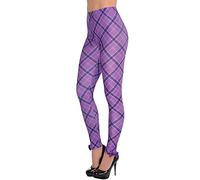 Yummy Bee Patterned Leggings for Women UK - Funky Halloween Leggings - Blue White Check, Black White Check, Purple Tartan - Stretchy Fancy Dress Leggings with Sparkly Ankle Bows (Purple)