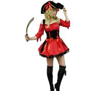Yummy Bee - Pirate Costume Women - Pirate Fancy Dress - Ladies Halloween Costumes Adult - Plus Size Womens Fancy Dress Costume Size 6-22 - Dress Hat (10-12, Red)