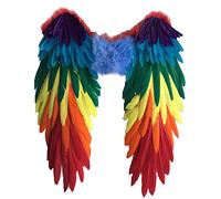 Yummy Bee - Rainbow Angel Feather Wings Fancy Dress - Adult 48cm x 50cm - Parrot Costume Wings - Pride Accessories