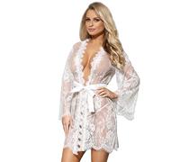 Yummy Bee Sexy Lingerie for Women Sets Lace Robe See Through Lingerie Negligee Babydoll Plus Size Lingerie UK Chemise Dress (White 8/10)