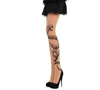 Yummy Bee - Snake Nude Tights - Black Snake Print - Patterned Tights for Women - Goth Tattoo Voodoo Witch Doctor Horror Halloween Costume Pantyhose Adult