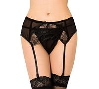 Yummy Bee - Suspender Belt Set - 4 Strap Slim Lace Garter Set - Plus Size Lingerie Set 8-20 (Black, 20)