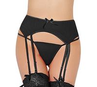 Yummy Bee - Suspender Belt Set - 8 Strap Slim Garter Belt - Plus Size Lingerie Set 8-20 (Black, 8)