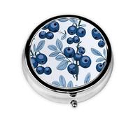 Yummy Blueberries. This Small, Round, Three-Compartment Travel Pill Box is Perfect for Storing Daily medications, Vitamins, and on-The-go.