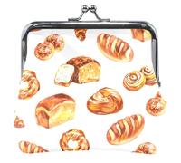 Yummy Bread White Personalized Coin Purse for Women Leather Cute Buckle Kiss Lock Girls Coin Card Change Wallet, Yummy Bread White, OneSize