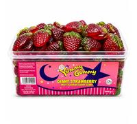 Yummy Gummy Giant Strawberry Gummy Candy Tub 1000g | Giant Strawberry Shaped Fruit Flavour Sweets | Halal Jelly Candy | Soft & Chewy Sharing Tub | Pick & Mix Party Treat | 1kg Bulk Sweets