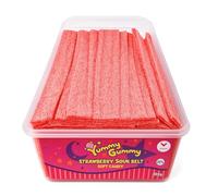 Yummy Gummy Strawberry Sour Belts - 1.2kg Tub | Soft & Chewy Red Strawberry Candy | Vegetarian & Halal | Bulk Sour Sweets | Perfect For Parties