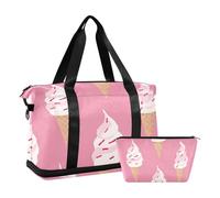 Yummy Ice Cream Peach Overnight Carry On Tote and Luggage with Wet Pocket Adjustable Strap Gym Tote Bag for Sports Large Capacity for Men Women
