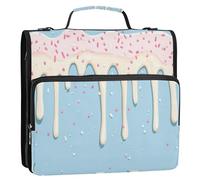 Yummy Ice Cream Zipper Binder D-Rings File Folder, Expanding Organizer with Shoulder Strap & Handle, 3 Ring Binders for Portfolio & Case