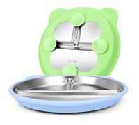 Yummy Sam 2 Pcs Whisker Fatigue Shallow Wide Cat Bowls Set for Small Dog Puppies Cats, Divided Stainless Steel No Spill Feeding Dishes Plates with Non-Slip Silicone Bottom for Food and Water