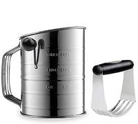 Yummy Sam 3 Cup Stainless Steel Rotary Hand Crank Sifter with 16 Fine Mesh Screen and 4 Wire Agitator