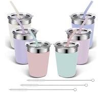 Yummy Sam 6PCS Kids Stainless Steel Cups with Lids, 12oz Spill Metal Tumblers Proof With Silicone Straws, Unbreakable Toddle Cups with Full Wrapped Anti-Scald Sleeves for Cold Drinks