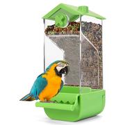 Yummy Sam Automatic Bird Feeder with Perch for Cage, No Mess Acrylic Transparent Bird Cage Feeder, Parrot Seed Feeders Food Container Cage Accessories for Small Medium Birds Parrot Cockatoo Canary