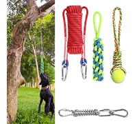 Yummy Sam Dog Ropes Toy,16.8 ft Rope & Spring Pole Pole Kit & 2 Chew Toys, Outdoor Hanging Retractable Exercise Interactive Pull Tug Muscle Builder for Medium Large Dogs (Red Green)
