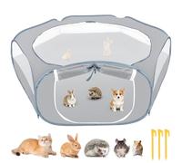 Yummy Sam Fortable Small Pet Playpen with Top Cover, Breathable Little Animal Cage Tent, Pet Exercise Play Pen for Puppy Kitten Rabbit Hamster Guinea Pig Hedgehog Chicks Indoor Outdoor Use (Grey)