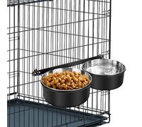 Yummy Sam Hanging Pet Dog Food Water Bowl for Cage, Stainless Steel Non-Spill Kennel Hanging Cats Pets Bowls with Clamp Holder Crate Feeder Dish for Medium Large Dogs Pets (Black)