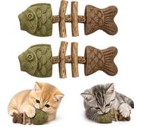 Yumneo 2 Pack Catnip & Silvervine Chew, Natural Wooden Teeth Cleaning Stick