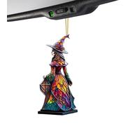 Yumneo Car Ornament | Witch Rearview Mirror Charm,2D Acrylic Witch Ornament, Halloween Decor for Tree Window Door Wall Truck Men Women