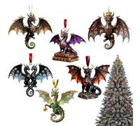 Yumneo Flying Dragon Christmas Ornament - 6-Piece 2D Acrylic Home Decor Pendant - Christmas Tree Hangable Ornaments | for Home Office Hotel School Garden Patio Yard