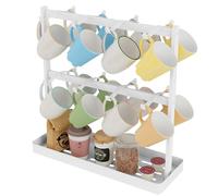 YUMORE Coffee Mug Holder Stand,16 Cup Hooks Countertop Mug Tree Holder Rack with Storage Base 2 Tier Counter Cups Mugs Display Storage Organizer for Kitchen Tea Coffee Bar, White, Metal