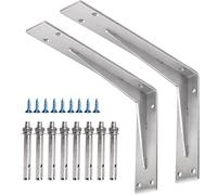 YUMORE Countertop Support Brackets 300x200x50mm,5mm Thick Heavy Duty L Shelf Bracket Stainless Steel Wall Mounted Support for DIY Open Shelving, 2 Pack, with Metal Wall Plug & Screws
