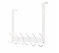YUMORE Door Rack 2 cm White Door Hanger with 12 Hooks Stainless Steel Door Hooks without Drilling Coat Rack Storage for Bathroom Hallway Bedroom, Door Thickness 1.8-2 cm (YMODHW2-1)