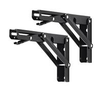 YUMORE Folding Shelf Bracket 20cm,Heavy Duty Collapsible Brackets Shelf Support Max Load 300lb Wall Mounted Floating Table Triangle Supporter DIY L Bracket Space Saving, Black Painting, Pack of 2