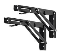 YUMORE Folding Shelf Bracket 25cm,Heavy Duty Collapsible Brackets Shelf Support Max Load 330lb Wall Mounted Floating Table Triangle Supporter DIY L Bracket Space Saving, Black, Pack of 2