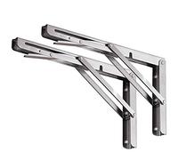 YUMORE Folding Shelf Brackets 10", Max Load: 330lb Heavy Duty Stainless Steel Collapsible Shelf Bracket for Table Work Bench, Space Saving DIY Bracket, Pack of 2