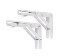 YUMORE Folding Shelf Brackets, 8 Inch Heavy Duty Collapsible Shelf Bracket, DIY L Bracket for Workbench Folding Table Hinge, Max Load: 300lb, White, 2 Pack