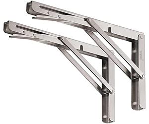 YUMORE Folding Shelf Brackets 8 inch,Stainless Steel Wall Shelf Brackets Heavy Duty Collapsible Bracket Max Load 300lb Floating Table Support Hinge DIY Triangle Bracket for Worktop Bench, 2er Pack