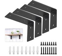 YUMORE Shelf Brackets L Shaped 45mm Wide Heavy Duty Shelving Bracket Wall Angle Braces Stainless Steel Floating Shelf Support Industrial Brackets Matte Black, with Screw and Anchors, 4 Pcs(5" x 3")