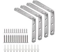 YUMORE Stainless Steel Corner Brace 90 Degree Corner Bracket 100x100mm Right Angle L Brackets Small Wall Shelf Support, 6Pcs, Brushed Finish, with Screws, 100mm x4